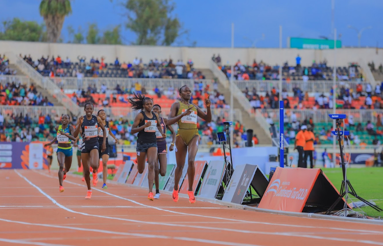 Female athletes during the Absa Kip Keino Classic sponsored by Absa Bank, at the Nyayo National Stadium on April 20, 2024.