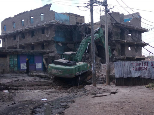 One of the buildings demolished by the Nairobi county government.Phot/JULIUS OTIENO