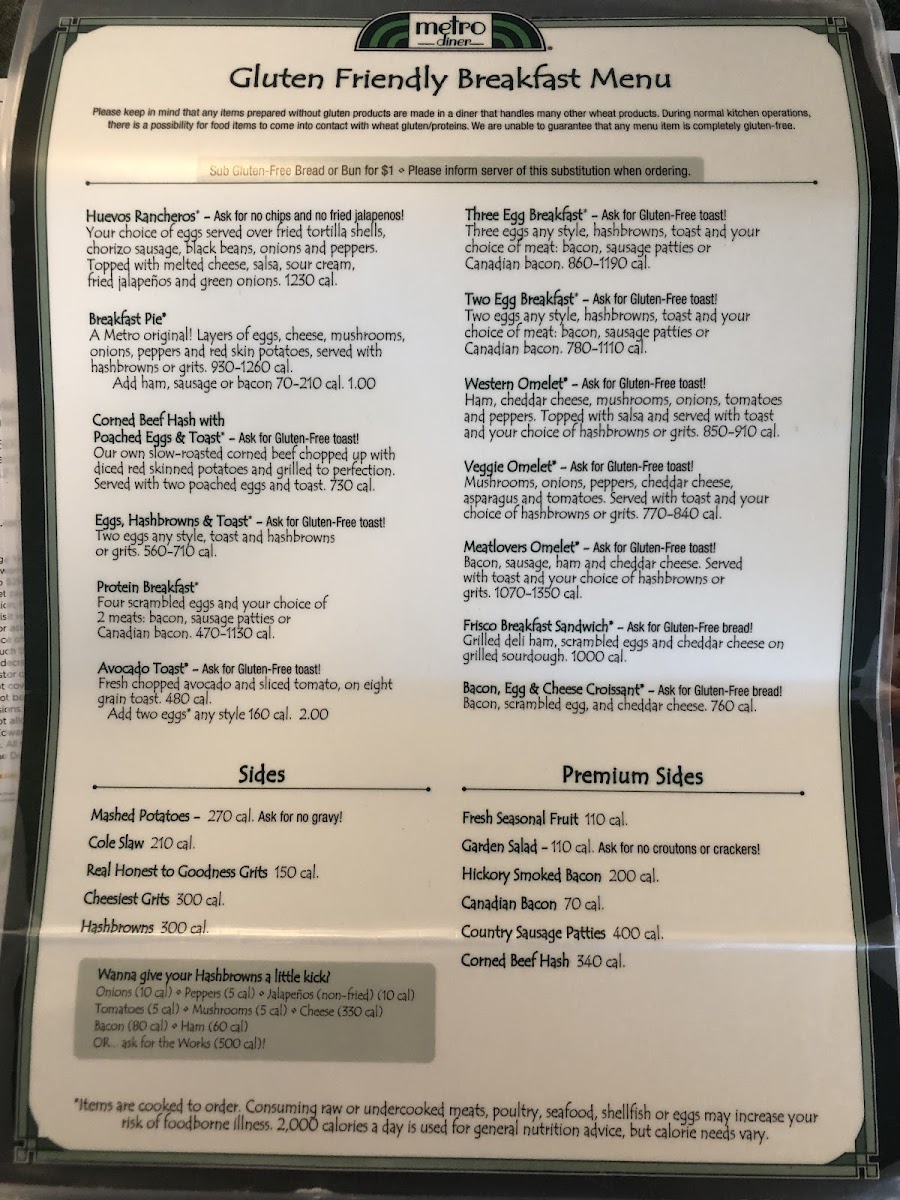 Gluten Friendly Breakfast Menu