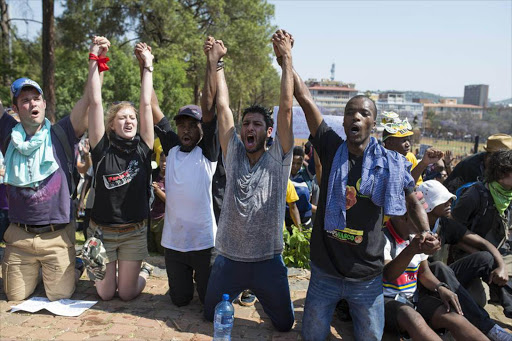 Protesting students on Friday at the Union Buildings in Pretoria, where some of those among the marchers turned violent and took their battle into the streets of the capital