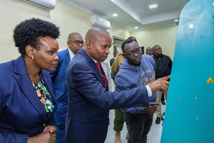 Interior CS Kithure Kindiki inspects new acquired passport printing equipment at Nyayo House on April 22, 2024.