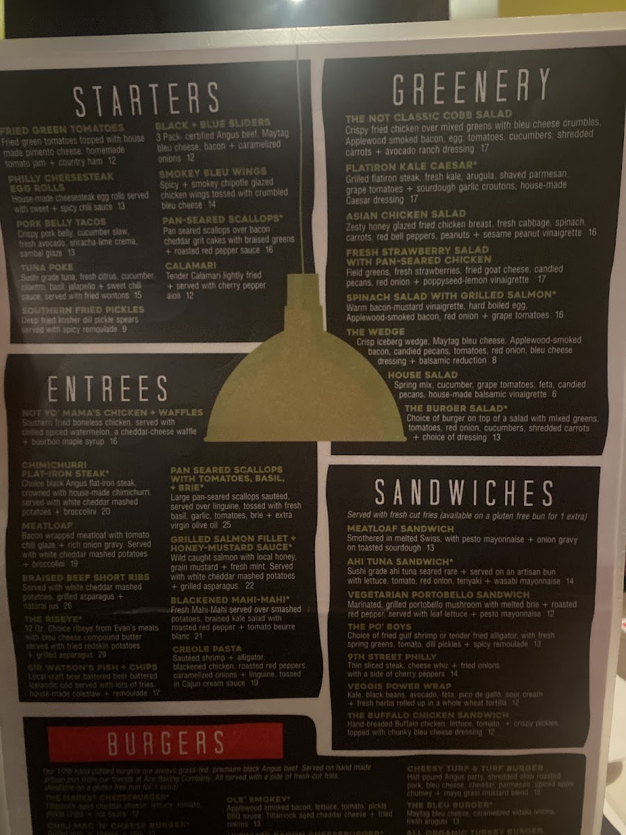 Not Watson's Kitchen + Bar gluten-free menu