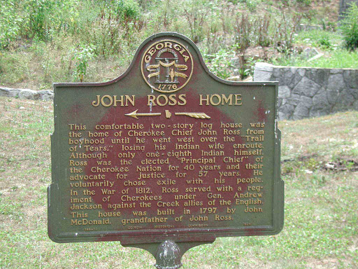 This comfortable two-story log house was the home of Cherokee Chief John Ross from boyhood until he went west over the ´Trail of Tears,´ losing his Indian wife enroute. Although only one-eighth...