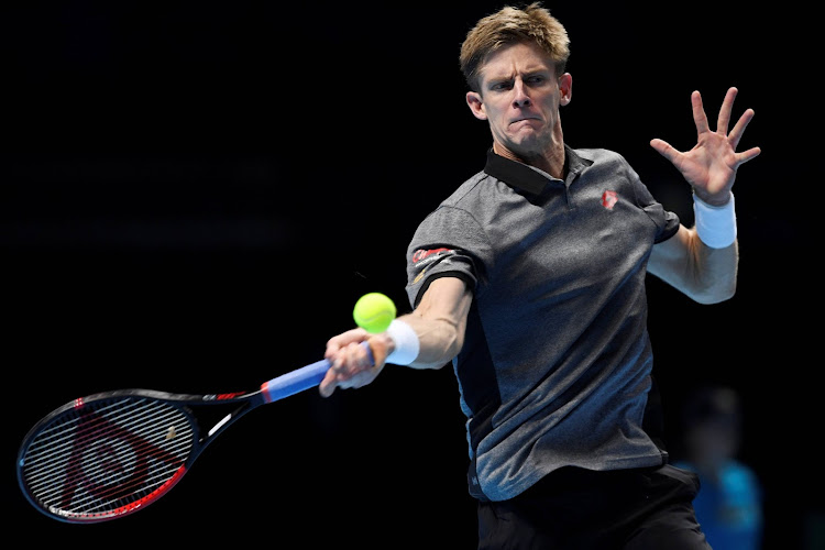 South Africa's Kevin Anderson in action during his group stage match against Austria's Dominic Thiem.