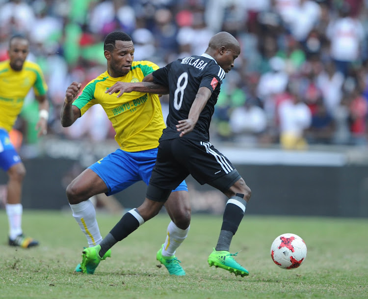 Mzikayise Mashaba, formerly with Mamelodi Sundowns, challenges Thabo Matlaba of Orlando Pirates during the Absa Premiership match t Orlando Stadium in May 2017. Kaizer Chiefs have confirmed their interest in the player, who is a free agent, Amakhosi confirmed on Wednesday July 25 2018.