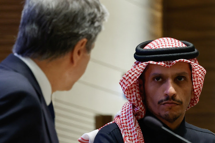 US secretary of state Antony Blinken and Qatar's Prime Minister Sheikh Mohammed bin Abdulrahman al-Thani attend a press conference during Blinken's week-long trip aimed at calming tensions across the Middle East, in Doha, Qatar, January 7 2024. Picture: EVELYN HOCKSTEIN/REUTERS