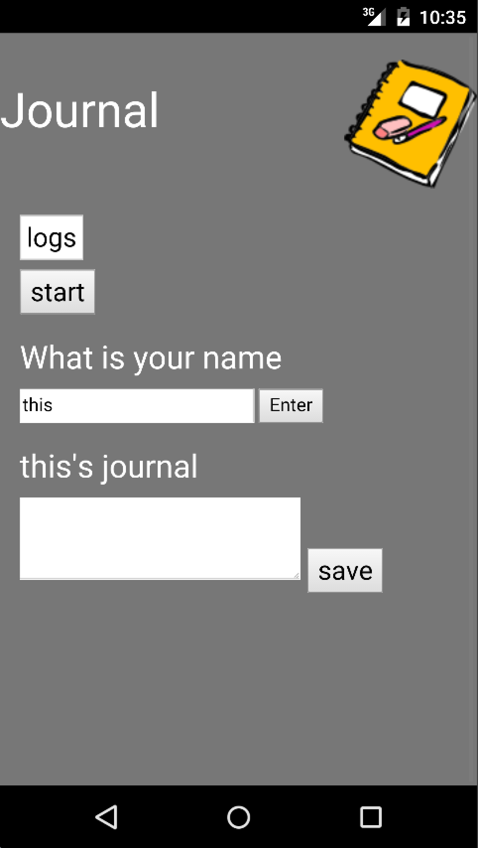 Android application Journal Book screenshort