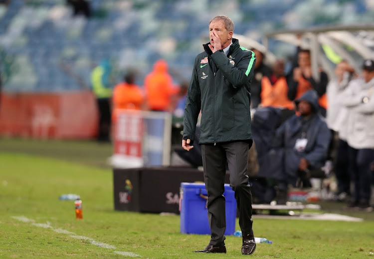 Beleaguered Bafana Bafana coach Stuart Baxter reacts on the touchline during the goalless 2019 Africa Cup of Nation qualifying match against Libya at the Moses Mabhida Stadium, Durban on September 8 2018.