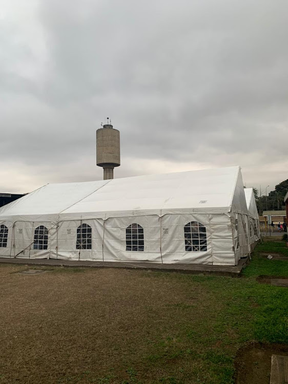 A new tent that was erected at Northdale Hospital and will be used as a flu clinic for screening patients for Covid-19.
