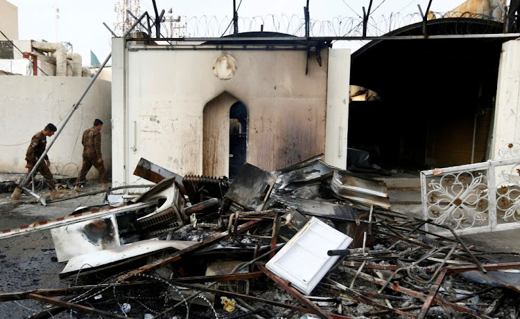 A view of the Iranian consulate after Iraqi demonstrators stormed and set fire to the building during ongoing anti-government protests in Najaf, Iraq, on November 28 2019.