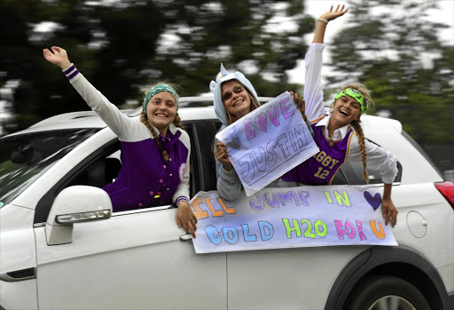 Bieber fans, from left, Jess Holder, Rose Barnsley and Skyla Snyman, all 15, are travelling from Pietermaritzburg to watch Justin Bieber perform in Johannesburg tonight.