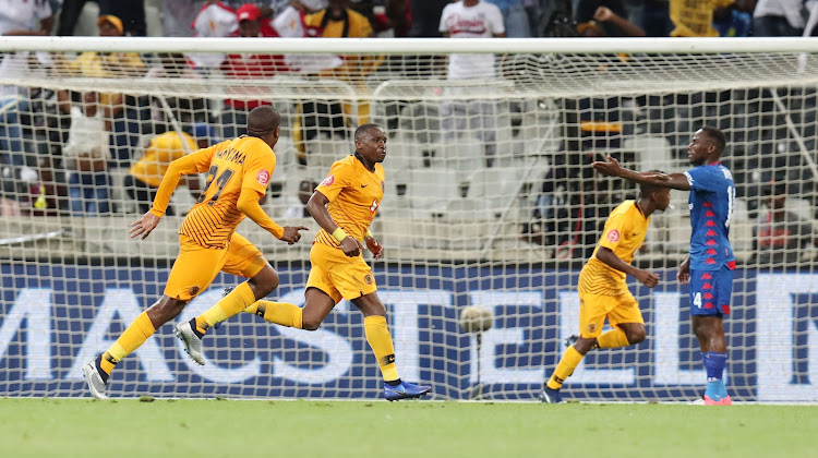 Kaizer Chiefs midfielder George Maluleka (C) celebrates after scoring a goal in a 1-0 Absa Premiership win over SuperSport United at Mbombela Stadium in Nelspruit, Mpumalanga, on December 12 2018.