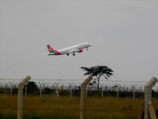 Kenya Airways plane at JKIA. Photo/File