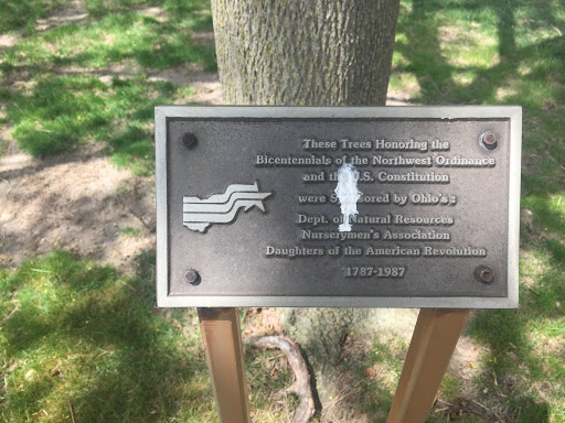 These Trees Honoring the Bicentennials of the Northwest Ordinance and the U.S. Constitution were Sponsored by Ohio's: Dept. of Natural Resources Nurserymen's Association Daughters of the American...