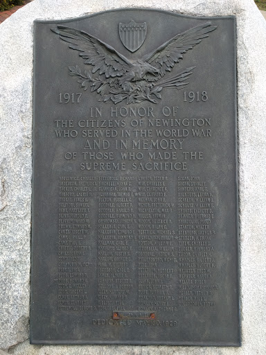 1917  1918 IN HONOR OF  THE CITIZENS OF NEWINGTON WHO SERVED IN THE WORLD WAR AND IN MEMORY OF THOSE WHO MADE THE SUPREME SACRIFICE   Abucewicz, Charles Anderson, Frederick Backus, Charles L. Jr....