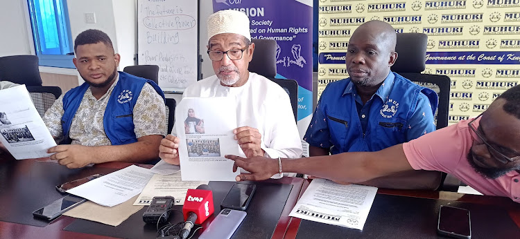 Muhuri's Kassim Walid (L), Khelef Khalifa, Francis Auma and Frederick Okado at their offices in Nyali, Mombasa on Tuesday