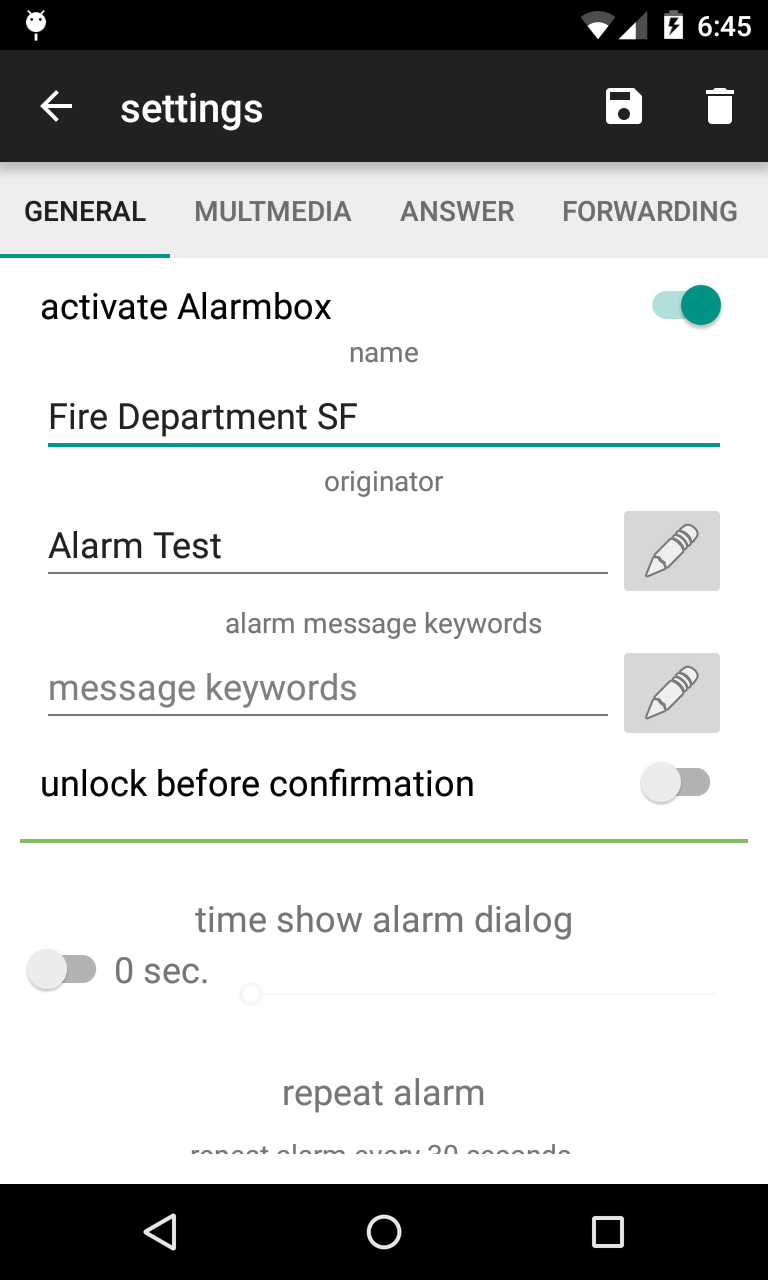 Android application Alarmbox Second Edition screenshort