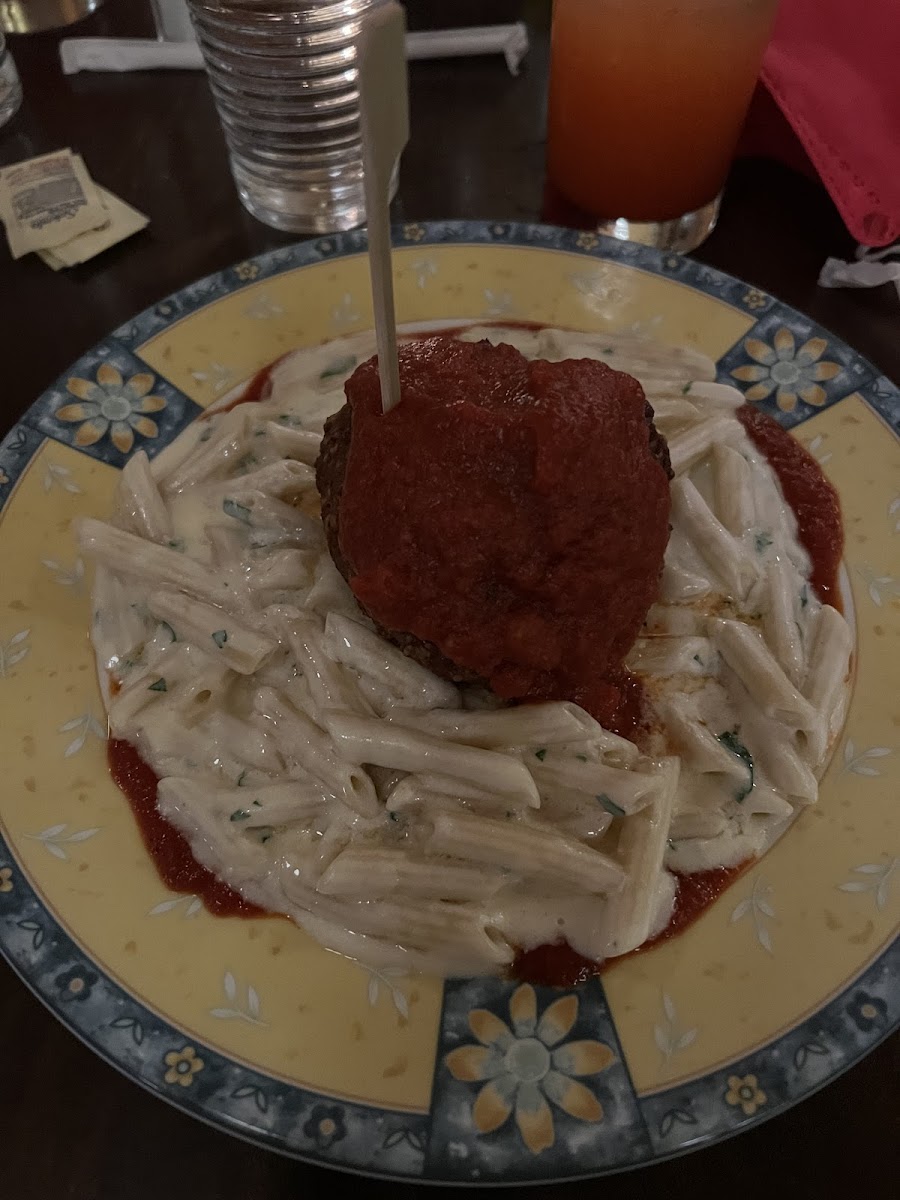 GF fettuccine and meatball with gf penne pasta