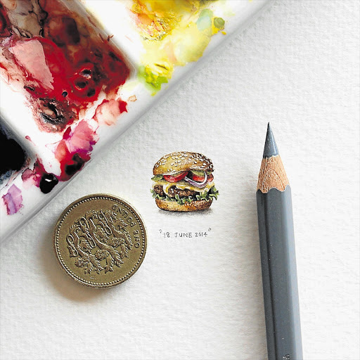 BITE-SIZED: A hamburger painting by miniaturist Lorraine Loots