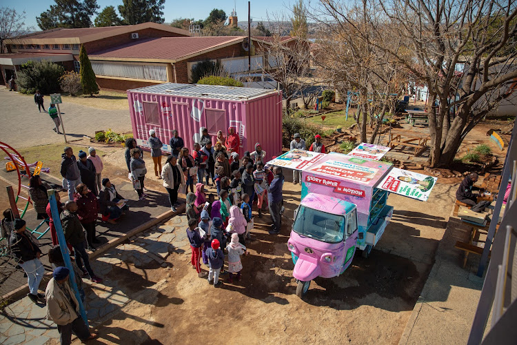 Nal’ibali’s mobile tuk-tuk at the Ikageng Library in Orlando West in Soweto, South Africa.