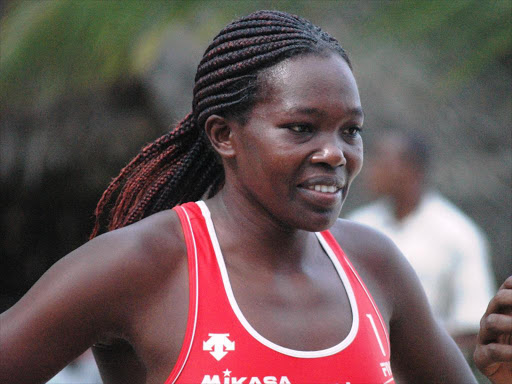 Ednah Rotich during the Beach volleyball All Africa Games qualifiers at Campers Beach Resort Mombasa on Saturday 9th. Photo Andrew Kasuku