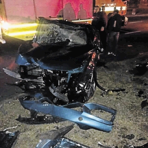 The wreckage of Mpisane's BMW M4 that's worth over R1-million.