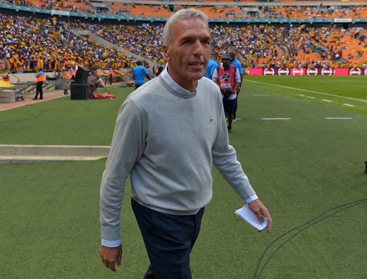 Kaizer Chiefs coach Ernst Middendorp looking in good spirits after a 2-1 Absa Premiership defeat against Mamelodi Sundowns at FNB Stadium on January 2 2019.
