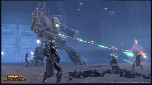 Outside the prison’s sealed doors, This Republic team battles against Annihilation Droid XRR-3, the first of the Eternity Vault’s many security protocols.