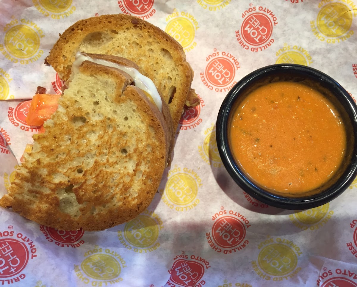 Tom & Chee on gluten-free bread (Udi's) with a little tomato soup dipper