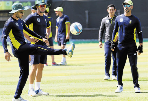 CAPTION: Proteas team members seen warming up at Buffalo park ahead of their game with Bangladesh tomorrow Picture: MICHAEL PINYANA