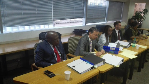 Former Bafana Bafana head coach Ephraim "Shakes" Mashaba and his legal team at the resumption of his case against the South African Football Association (SAFA) at the CCMA offices on Thursday 6 April 2017 in Johannesburg .