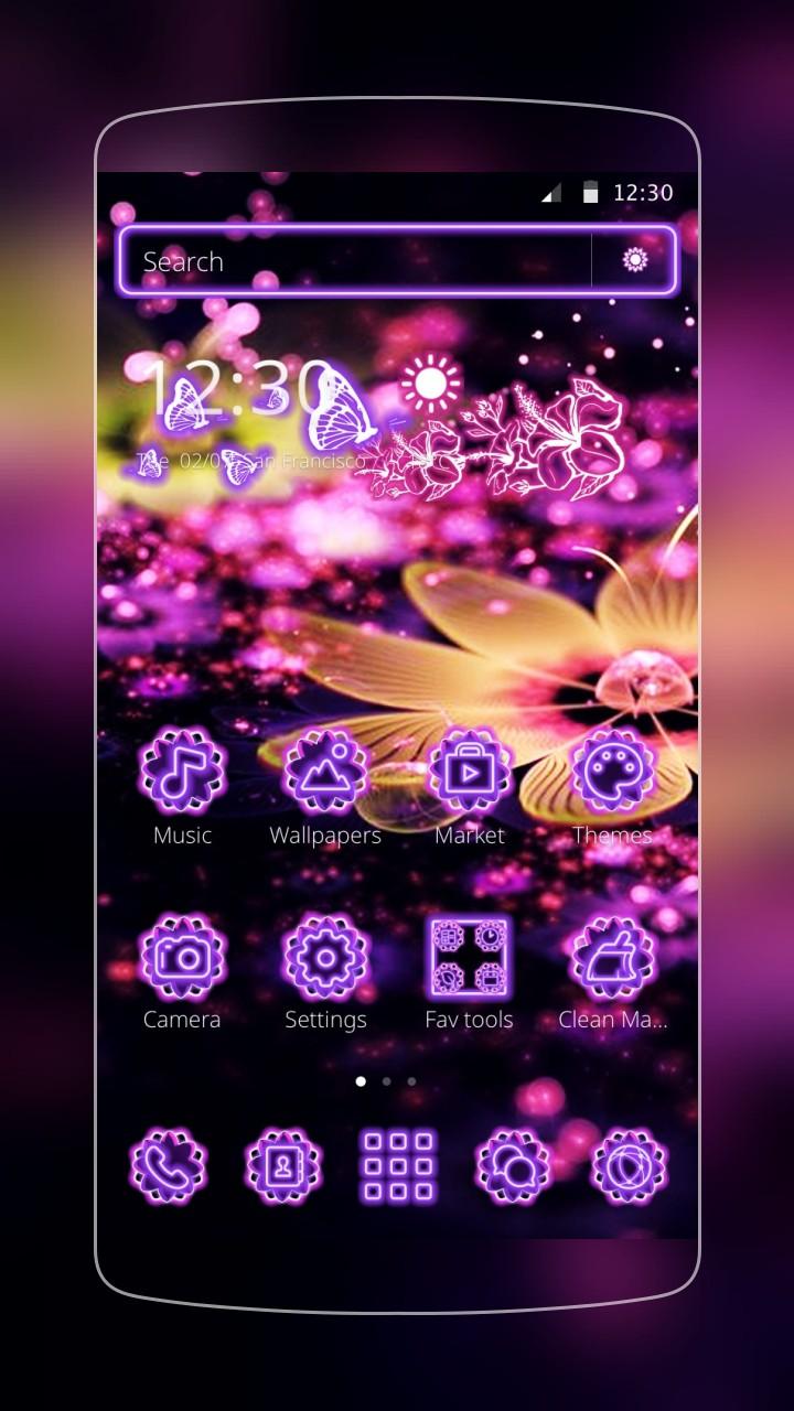 Android application Neon Flowers Butterfly Theme screenshort