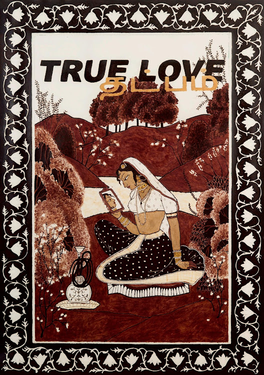 True Love (Thatpam), 2021 Henna and gold pigment on Fabriano Rosapina.