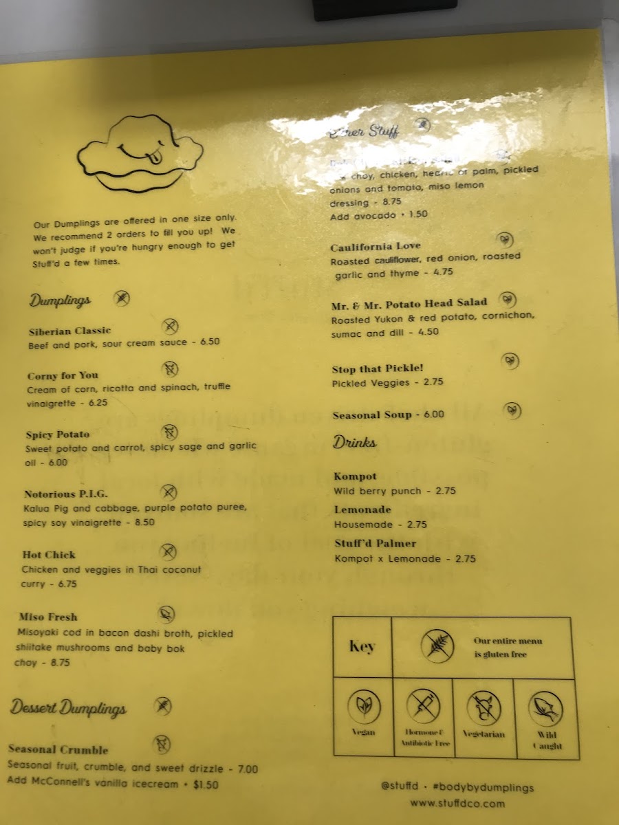 Stuff'd Dumpling Shop gluten-free menu