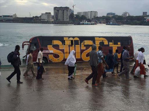 A Tanzania-bound bus that plunged into the Indian Ocean forcing passengers to swim to the shore, May 11, 2016. Photo/ELKANA JACOB