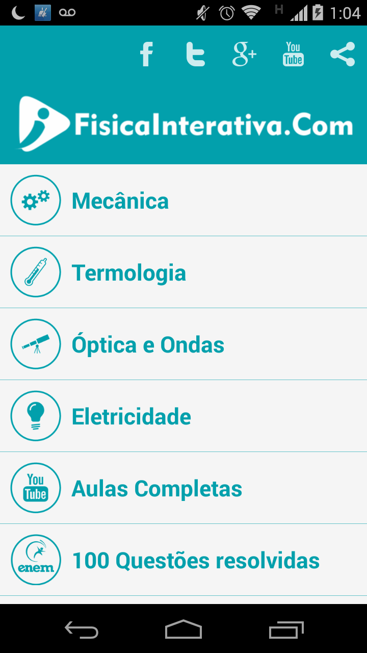 Android application Física Interativa screenshort