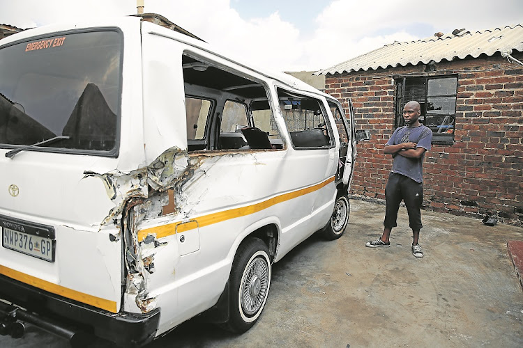 The damage to the minibus taxi involved in a collision with Duduzane Zuma is visible in this image, first published in the Sunday Times on February 9 2014.