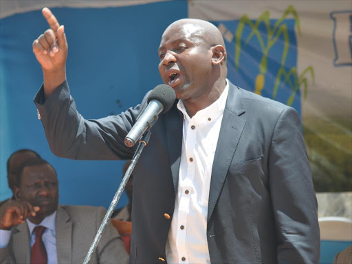 Lugari MP Ayub Savula addresses sugarcane farmers at Butali Sugar Mills on November 9, 2015/ SAMUEL SIMITI