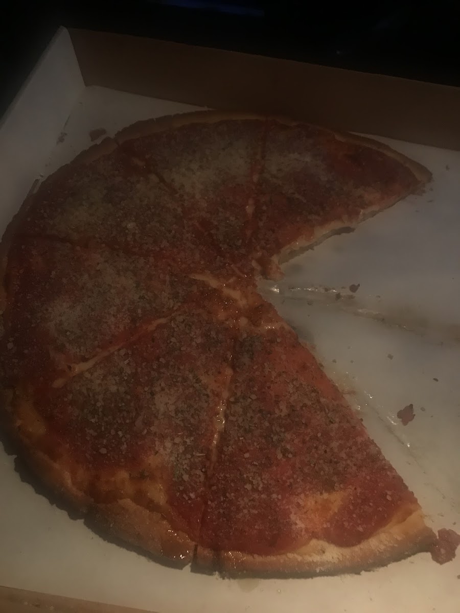 Gluten free upside down pizza. Best pizza ever had. Ordered it every night for a week after I first tried it.