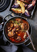 Braised oxtail with red wine and butter beans.

