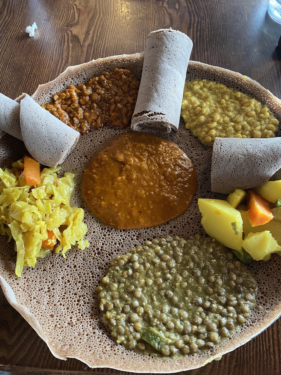 Vegetarian combo with gluten-free Injera