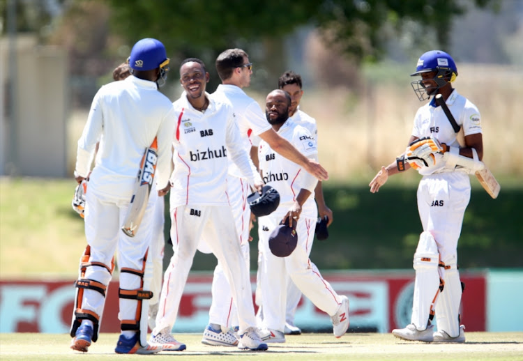 : Lions celebrates during day 4 of the 4 Day Franchise Series match between WSB Cape Cobras and bizhub Highveld Lions at Eurolux Boland Park on November 08, 2018 in Paarl, South Africa.