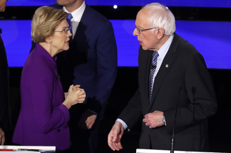 US presidential candidates Senator Elizabeth Warren and Senator Bernie Sanders.