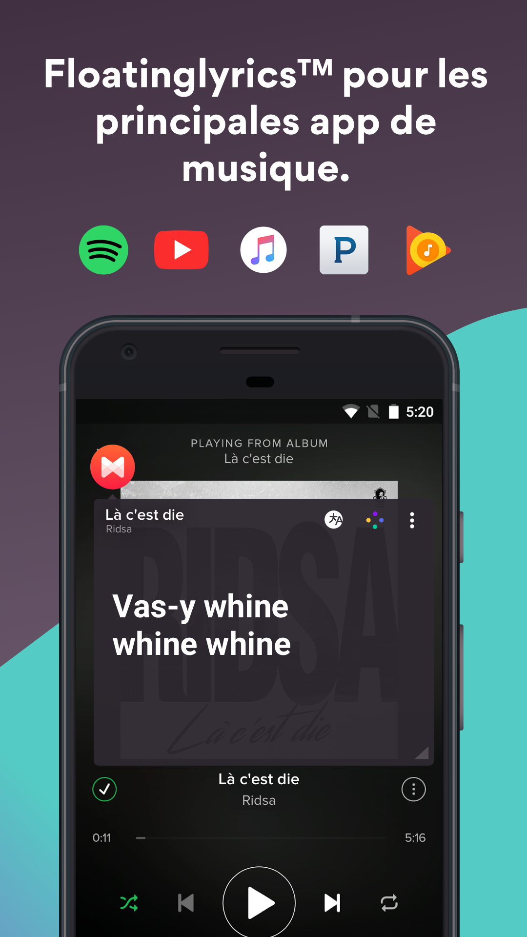 Android application Musixmatch - Lyrics for your music screenshort