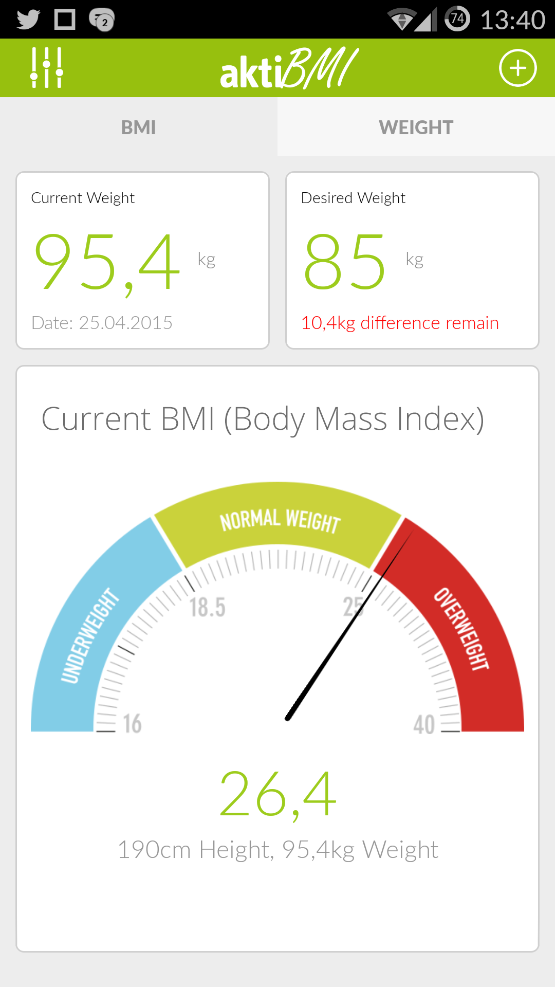 Android application Weight Loss Tracker & BMI - aktiBMI screenshort