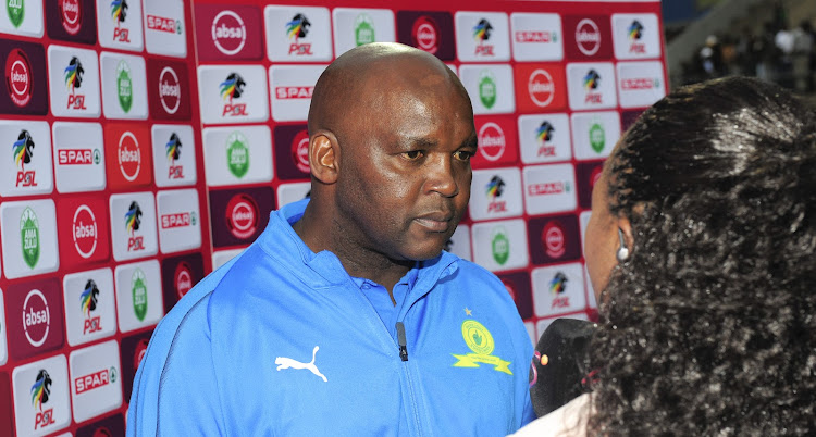 Mamelodi Sundowns coach Pitso Mosimane during his TV post mach interview after the Absa Premiership match against AmaZulu at King Zwelentini Stadium on 15 September 2018.