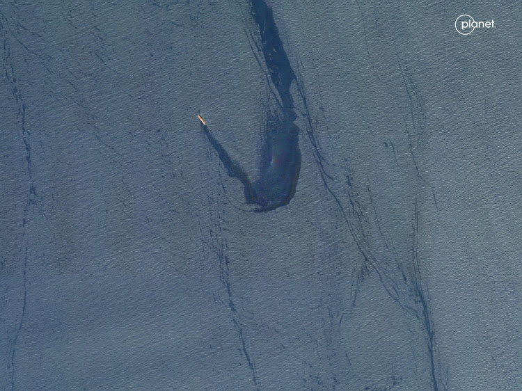 A satellite image shows the Belize-flagged and UK-owned cargo ship Rubymar, which was attacked by Yemen's Houthis, according to the US military's Central Command, on the Red Sea, February 20, 2024.