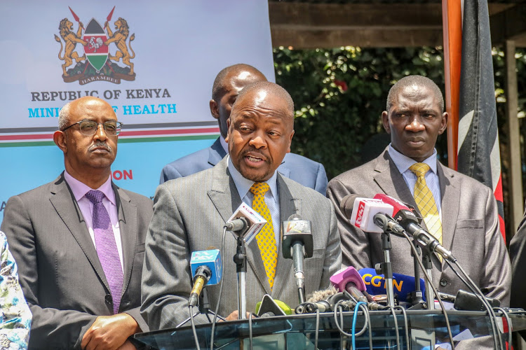 Health CS Mutahi Kagwe announces four more confirmed coronavirus cases at a press conference at Afya House Nairobi on March 18