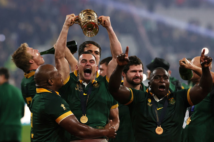 Jesse Kriel of SA celebrates victory with team mates at Stade de France in Paris, France. Picture: DAVID ROGERS/GETTY IMAGES