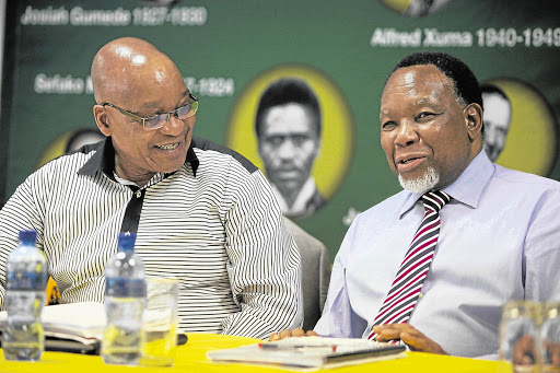 POTENTIAL RIVALS: Jacob Zuma and Kgalema Motlanthe at a recent ANC meeting